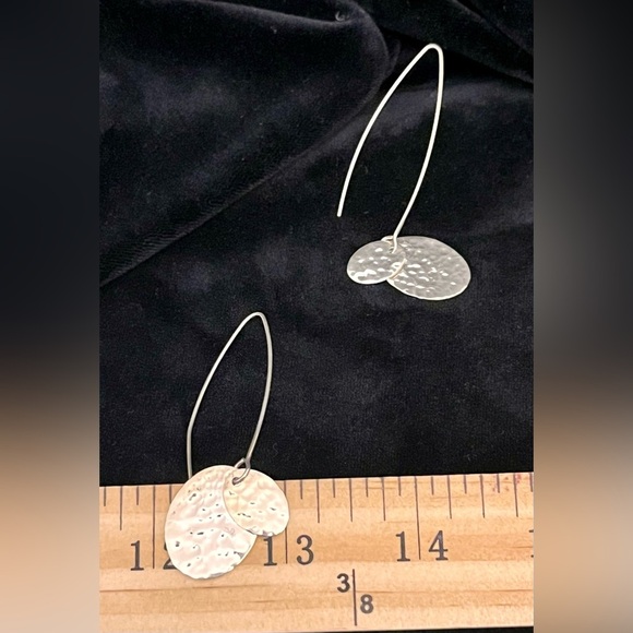 Boho Chic Hammered Sterling Silver Dangle Earrings Ovals Hippie Artsy Metallic - Picture 7 of 17